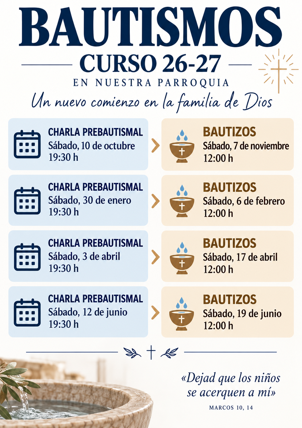 Cartel de bautismos curso 2026-2027